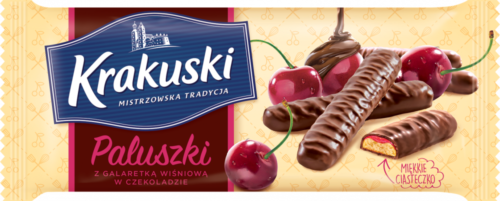 Ciastka paluszki z galaretką Krakuski, wiśniowy, 144g