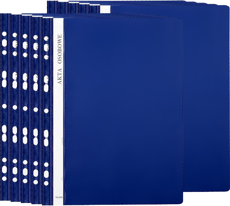 10x Skoroszyt plastikowy oczkowy Biurfol, do akt osobowych, A4, do 200 kartek, granatowy