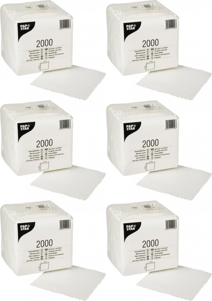 6x Serwetki gastronomiczne Papstar, 17x17cm, 2000 sztuk, biały