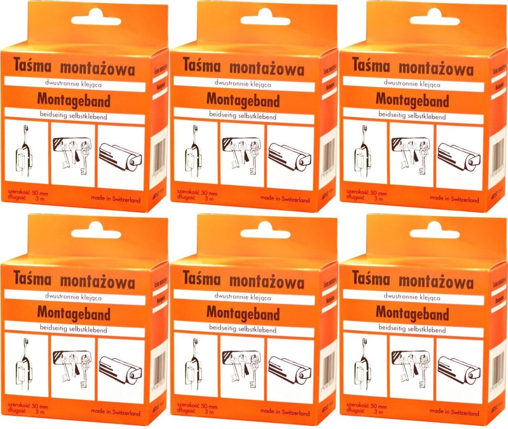 6x Taśma montażowa Astat, dwustronna, piankowa, 50mm x 3m, biały