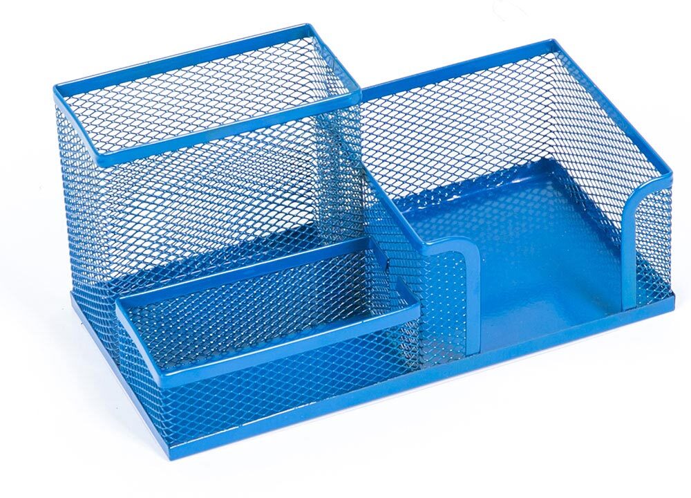 Przybornik na biurko Leviatan, metalowy (druciany), 3 przegrody, 205x103x98mm, granatowy