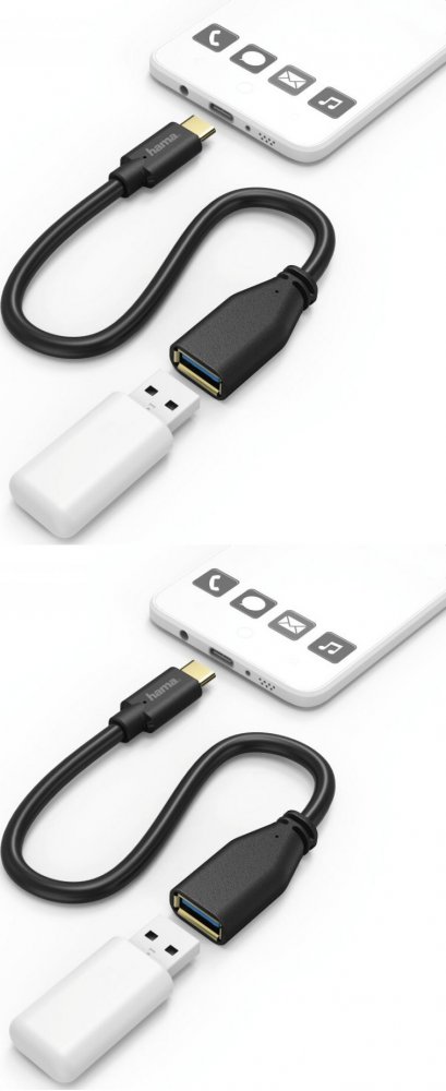 2x Kabel przejściowy Hama, OTG, USB 3.0 A, USB Type-C, wtyk, 15cm, czarny