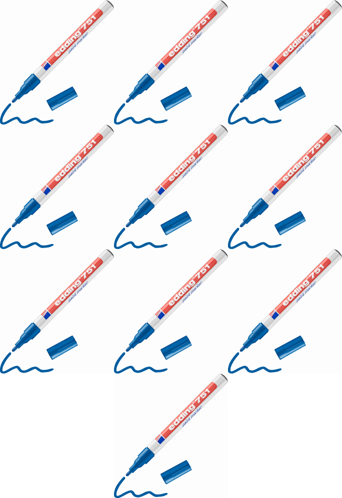 10x Marker olejowy edding 751, w aluminiowej obudowie, okrągła, 1-2mm, niebieski