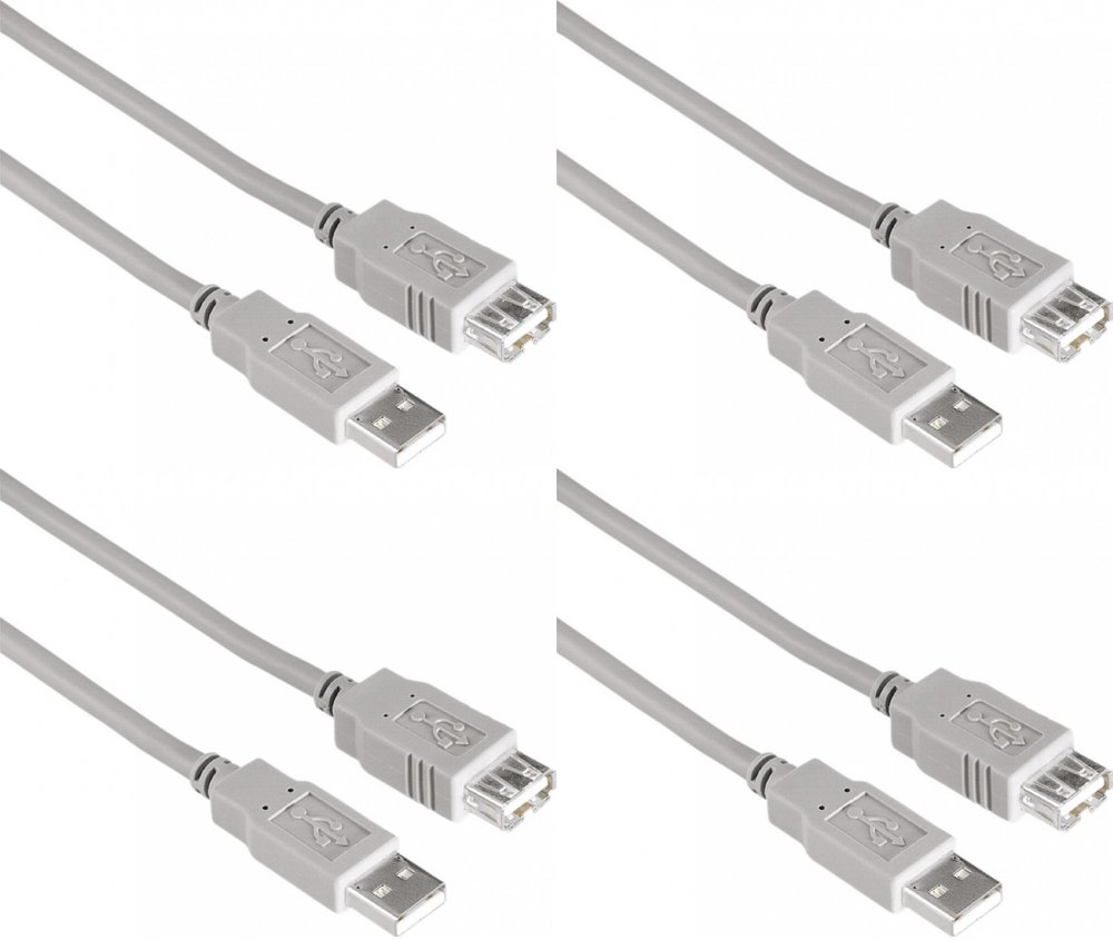 4x Kabel-przedłużacz USB A-A Hama, 1.5m, szary
