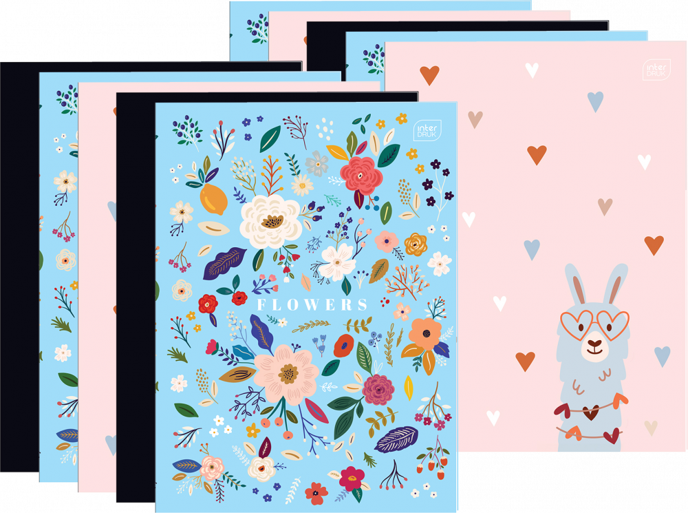 10x Zeszyt w kratkę Interdruk, A4, 32 kartki, mix wzorów