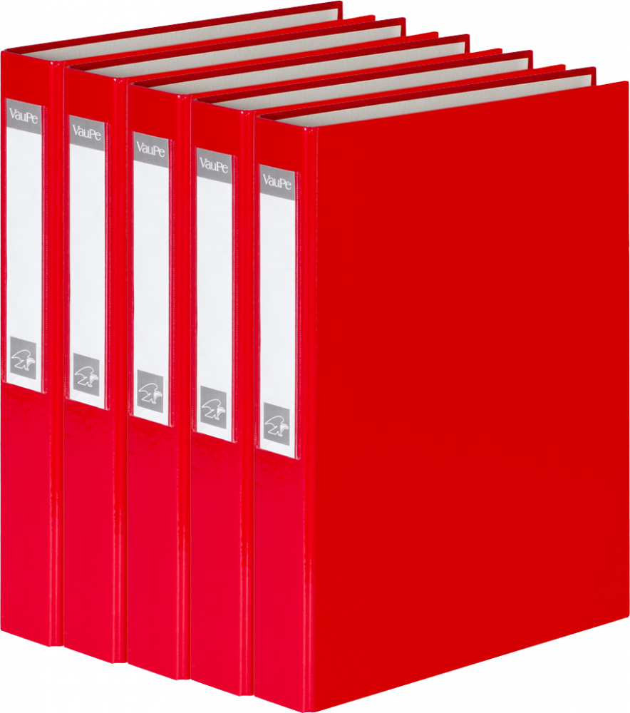 5x Segregator VauPe FCK, A4, szerokość grzbietu 40mm, do 150 kartek, 2 ringi, czerwony