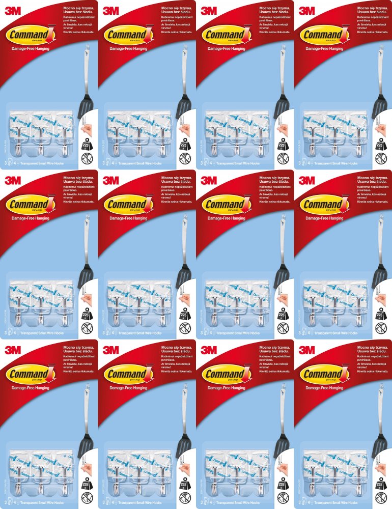 12x Haczyki z metalowym uchwytem Command, 3 sztuki+4 paski, transparentny