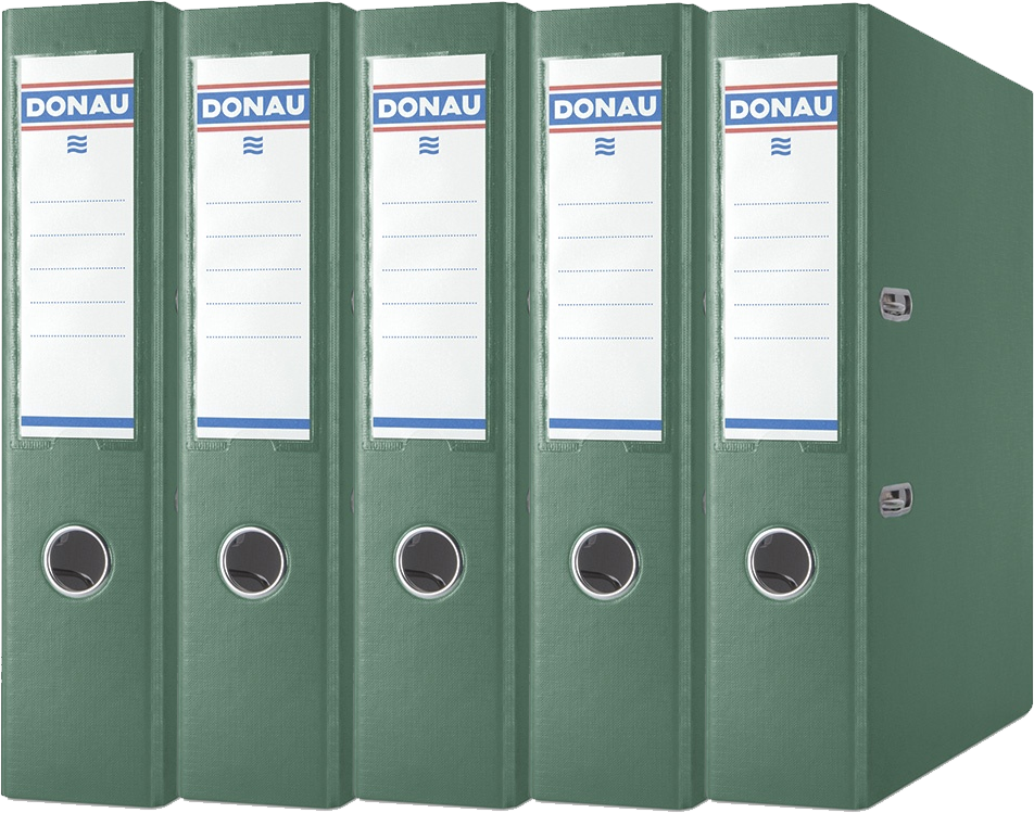 5x Segregator A4 Donau Master, szerokość grzbietu 75mm, do 500 kartek, zielony
