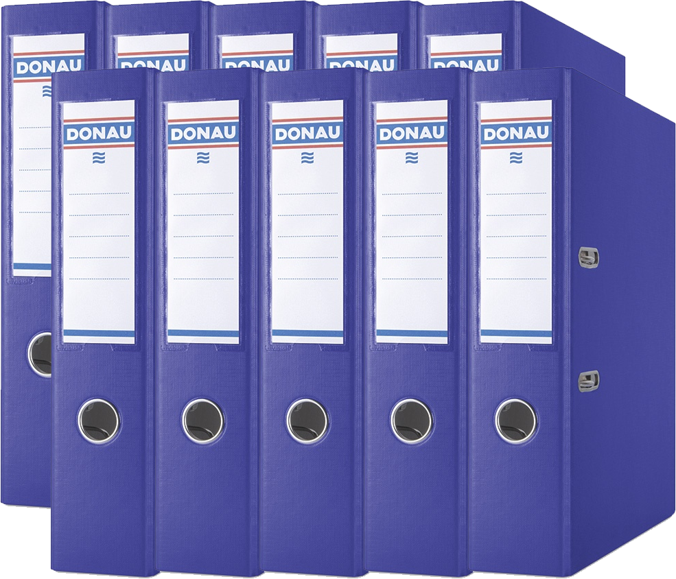 10x Segregator A4 Donau Master, szerokość grzbietu 75mm, do 500 kartek, ciemnoniebieski