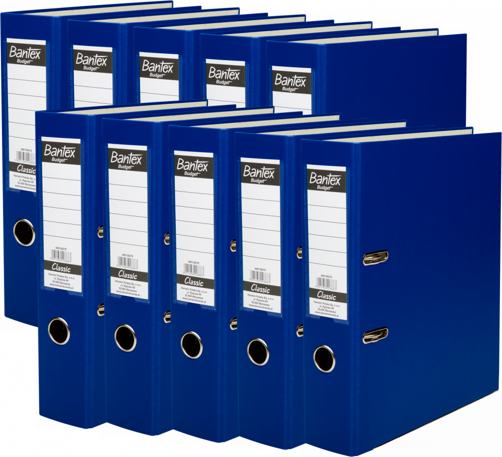 10x Segregator A4 Bantex Budget Classic, 75mm, do 500 kartek, ciemnoniebieski