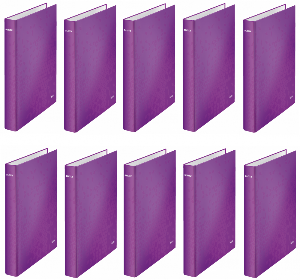 10x Segregator Leitz Wow, A4, szerokość grzbietu 40mm, do 250 kartek, 4 ringi fioletowy