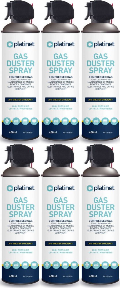 6x Sprężone powietrze Platinet PFS5160G, z pistoletem, 600ml