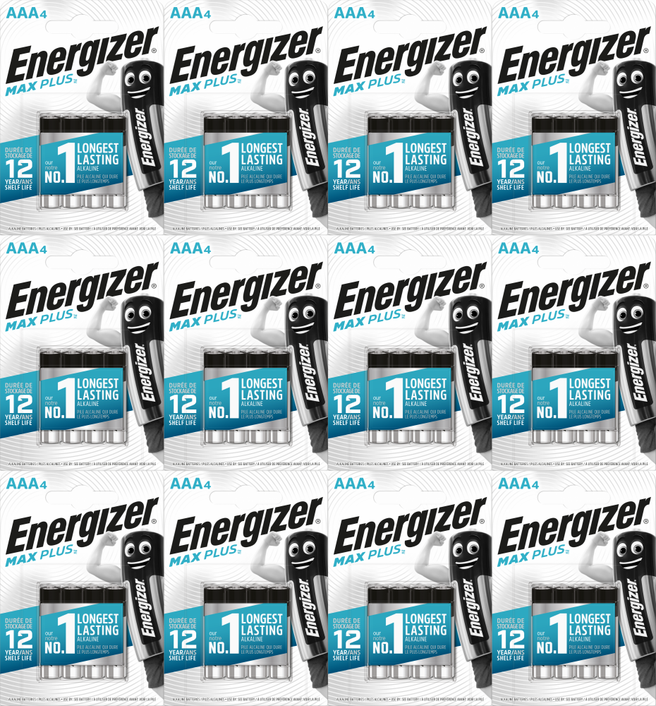 12x Bateria alkaliczna Energizer Max Plus, AAA, LR03, 1.5V, 4 sztuki