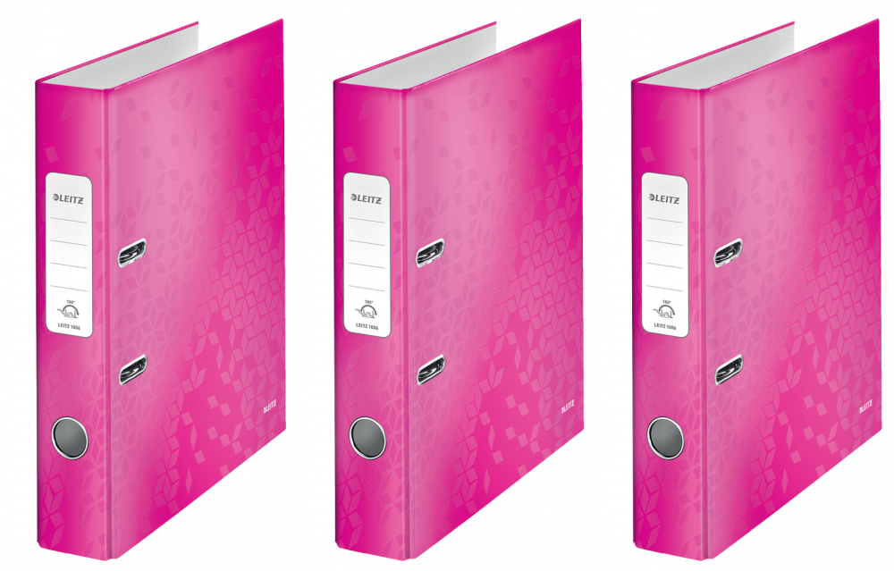3x Segregator A4 Leitz Wow 180°, 50mm, do 350 kartek różowy