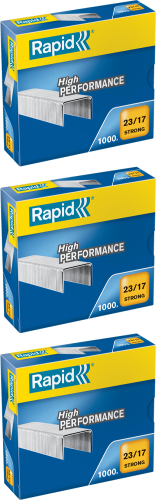 3x Zszywki Rapid Strong, 23/17 1M, 1000 sztuk, srebrny