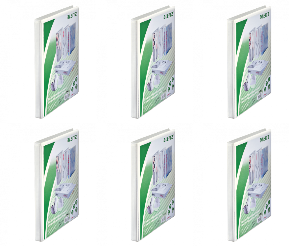 6x Segregator prezentacyjny Leitz A4+, szerokość grzbietu 30mm, do 100 kartek, 2 ringi, biały
