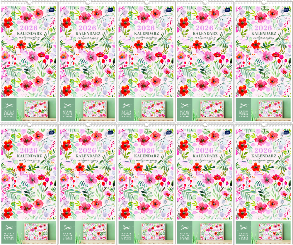 10x Kalendarz ścienny 2026, Interdruk, 22x46cm, miesięczny, Kwiaty