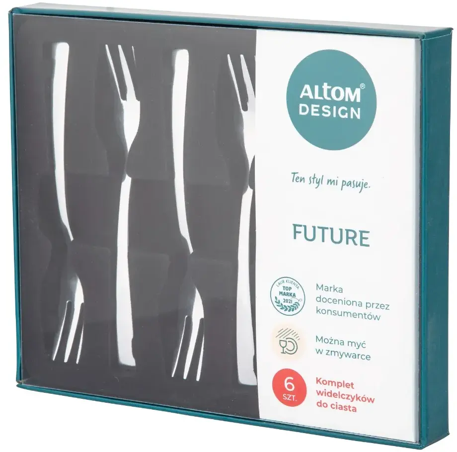 Widelczyki do ciasta Altom Design Future New, 6 sztuk, w pudełku flok, srebrny