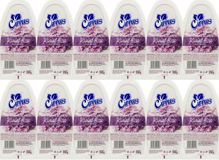 12x Odświeżacz powietrza Cirrus, kwiat bzu, żel, 150g