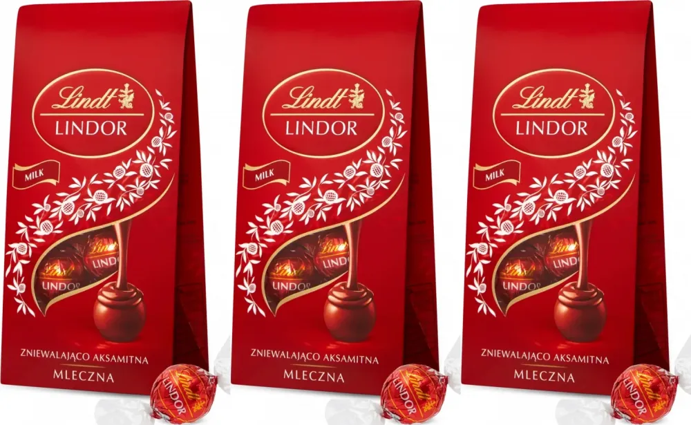 3x Praliny Lindt Lindor Milk, czekoladowy z nadzieniem, 100g