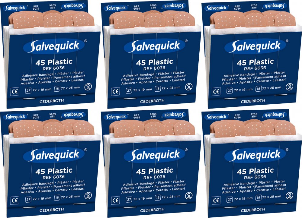 6x Plastry plastikowe Cederroth Salvequick (REF-6036), 45 sztuk