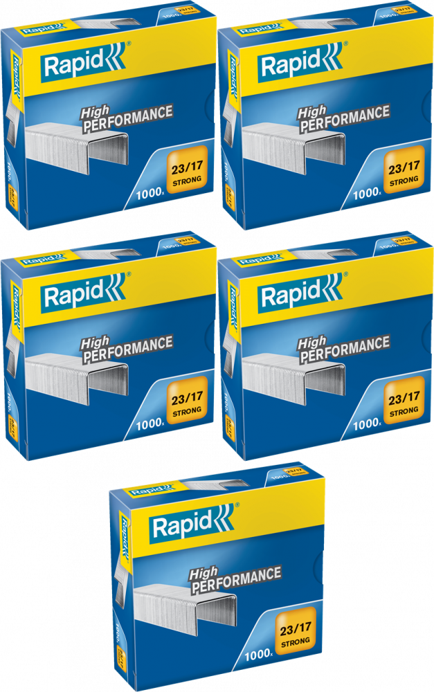 5x Zszywki Rapid Strong, 23/17 1M, 1000 sztuk, srebrny