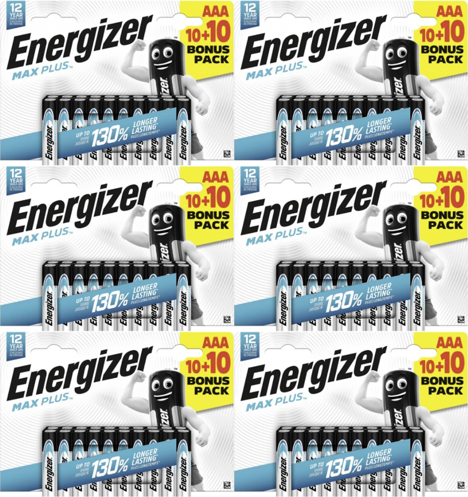 6x Bateria alkaliczna Energizer Max Plus, AAA, LR03, 1.5V, 20 sztuk