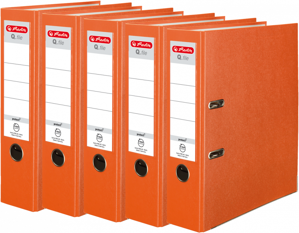 5x Segregator A4 Herlitz Q.file, 80mm, pomarańczowy