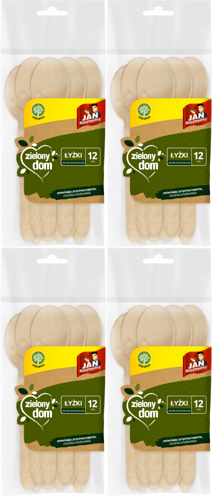 4x Łyżki jednorazowe Jan Niezbędny Zielony Dom, drewno, 12 sztuk, brązowy jasny