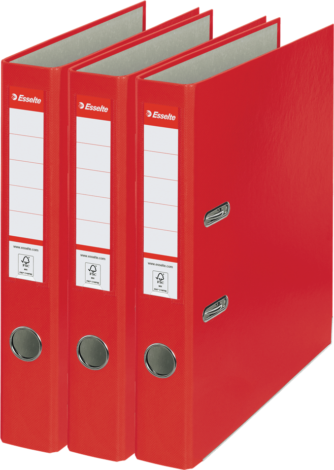 3x Segregator A4 Esselte, 50mm, do 350 kartek, ekonomiczny, czerwony