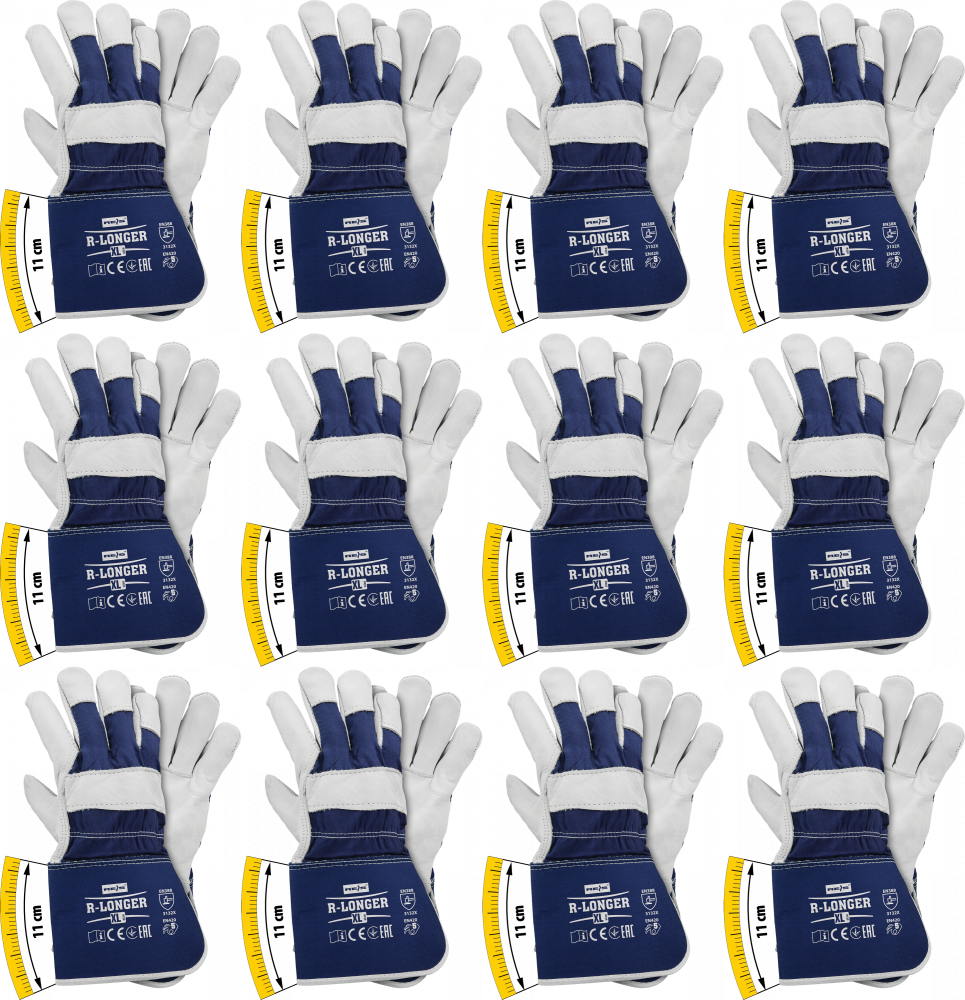 12x Rękawice robocze Reis R-LONGER GW, wzmacniane, rozmiar XL, biało-niebieski