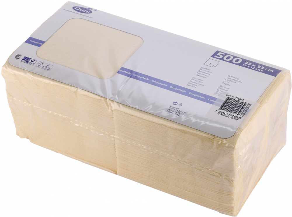 Serwetki bibułkowe Duni, 33x33cm, 1-warstwowe, 500 sztuk, kremowy