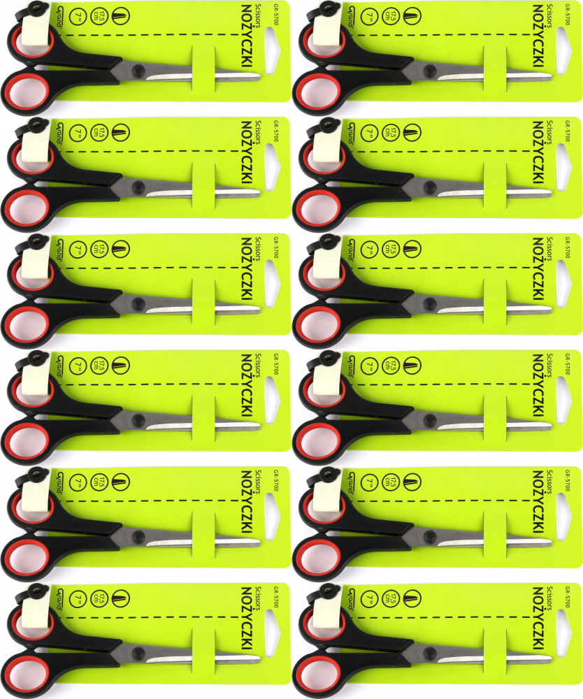 12x Nożyczki biurowe Grand Soft 7 GR-5700/S1017, 17.5cm, czarny