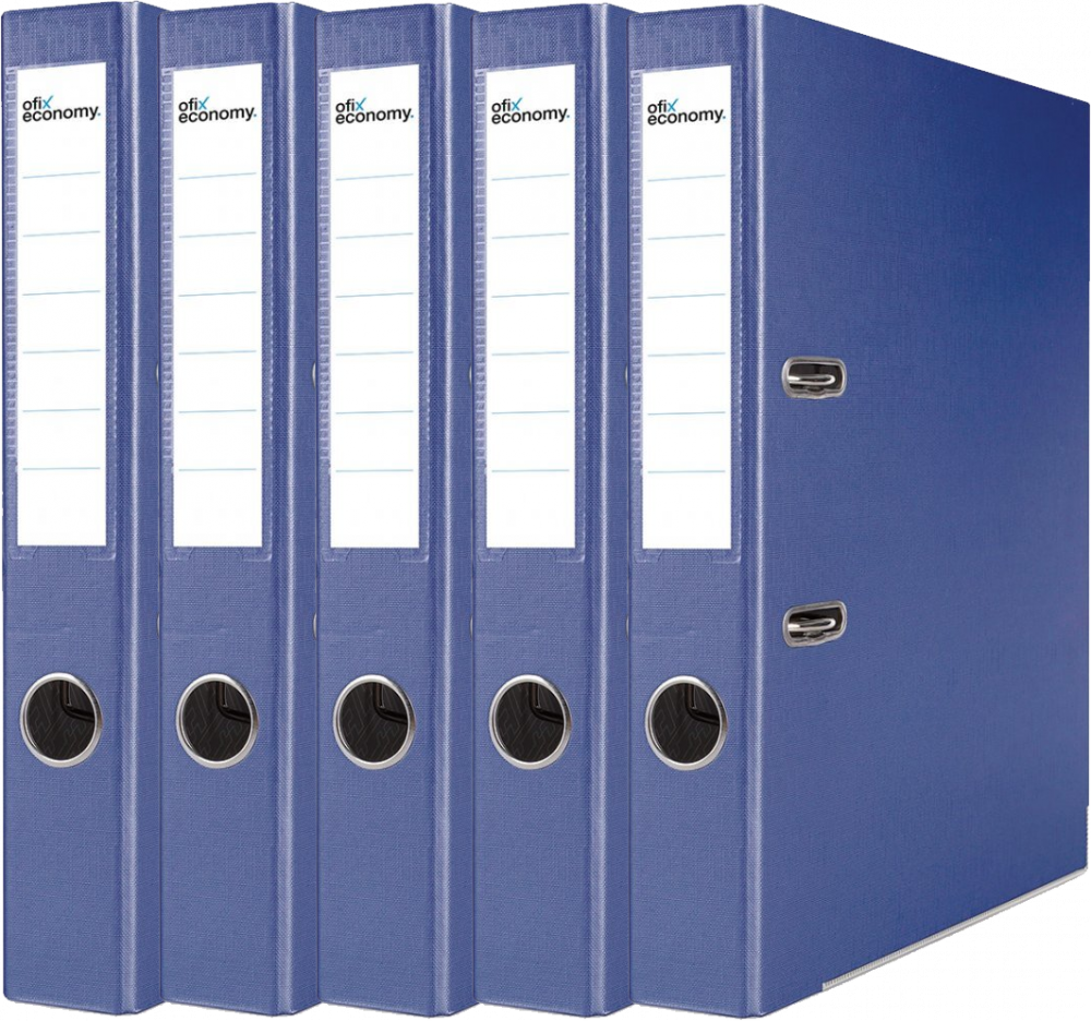5x Segregator A4 Ofix Economy, z wyklejką, 50mm, do 350 kartek, granatowy