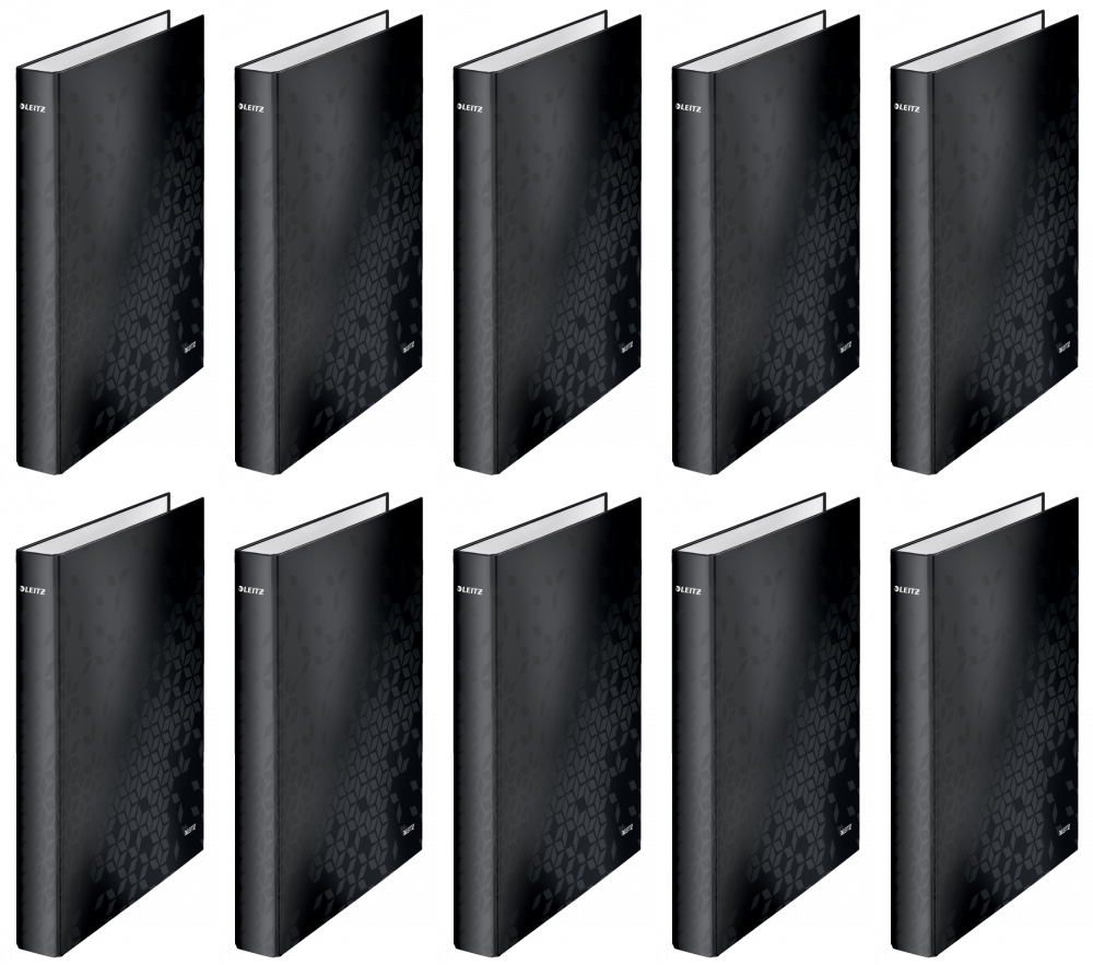 10x Segregator ringowy Leitz Wow, A4, szerokość grzbietu 40mm, 4 ringi, czarny