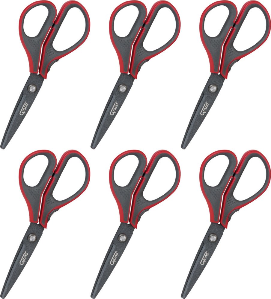 6x Nożyczki biurowe Grand GR-8700, teflonowe, 17.5cm, szaro-czerwony