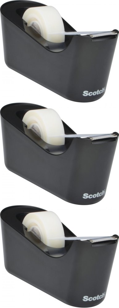 3x Podajnik do taśmy klejącej Scotch C-18B + taśma Scotch Magic, 19mm x 33m, czarny