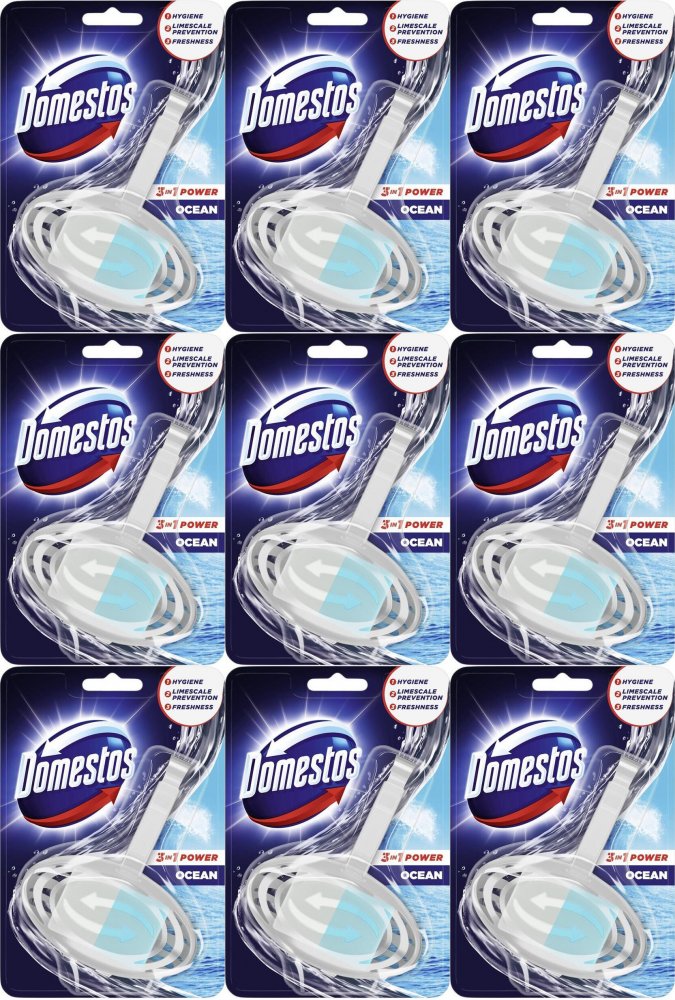 9x Kostka do WC z koszyczkiem Domestos, 3w1, Atlantic, 35g