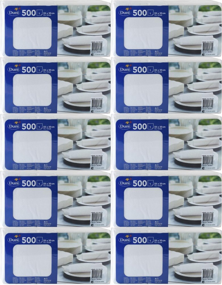 10x Serwetki bibułkowe Duni, 33x33cm, 1-warstwowe, 500 sztuk, biały