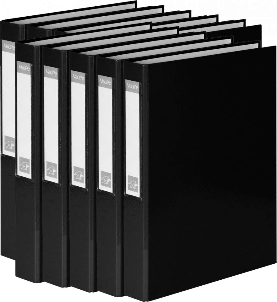 10x Segregator ringowy VauPe, A4, szerokość grzbietu 40mm, do 200 kartek, 4 ringi, czarny