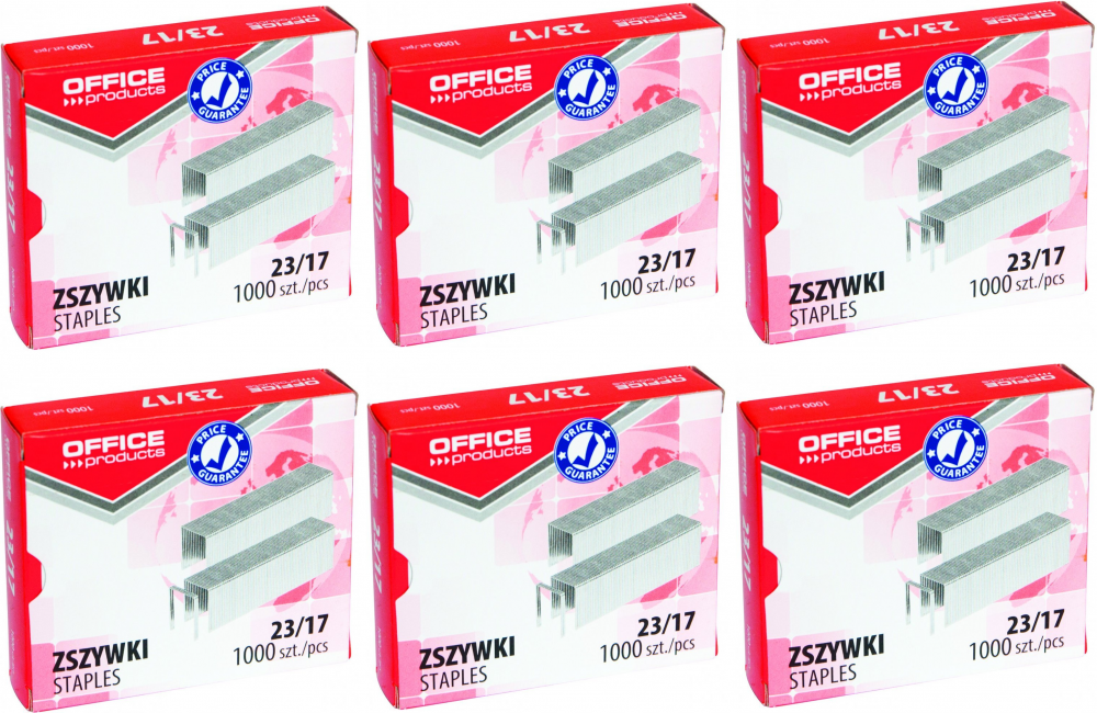 6x zszywki Office Products 23/17, 1000 sztuk, srebrny