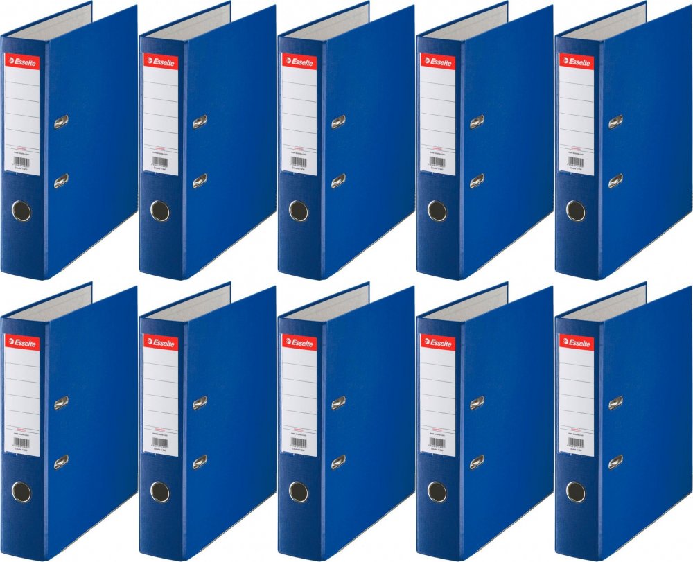 10x Segregator A4 Esselte, 75mm, do 500 kartek, ekonomiczny, niebieski