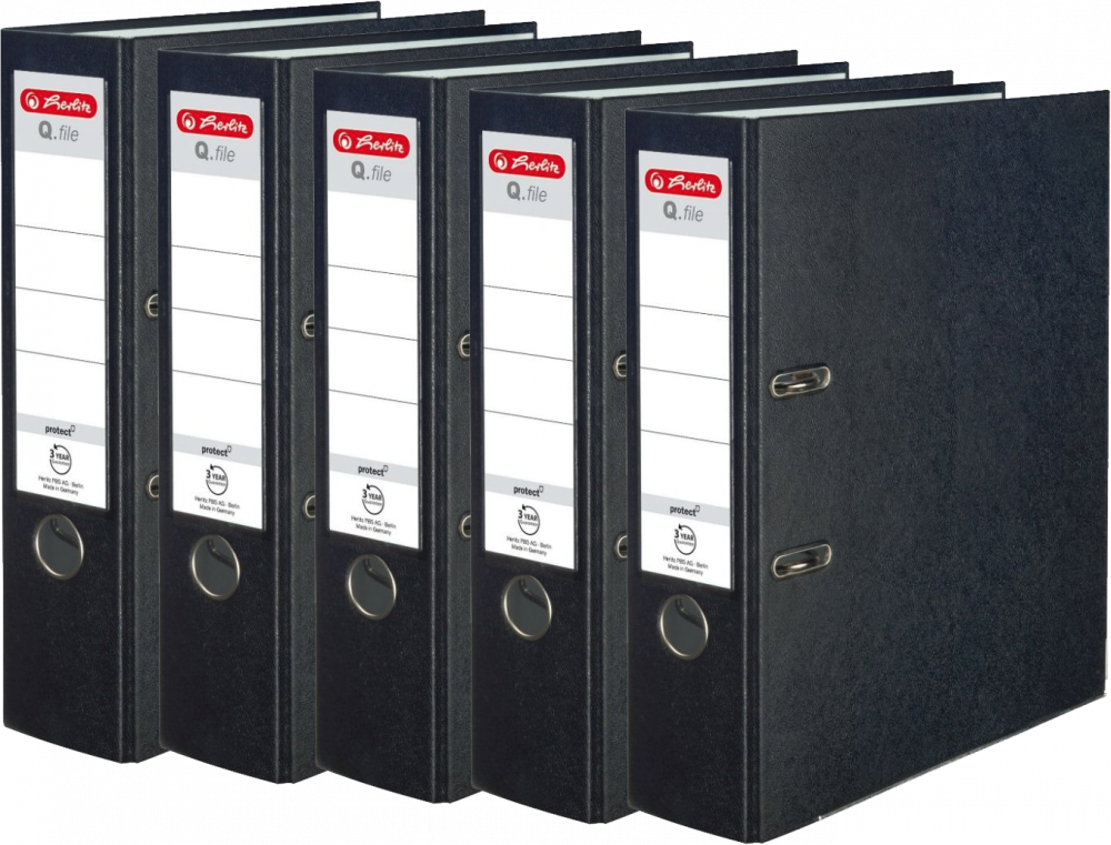 5x Segregator A4 Herlitz Q.file, 80mm, czarny