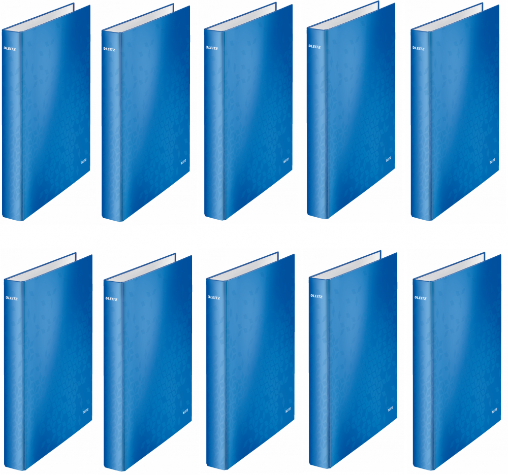 10x Segregator Leitz Wow, A4, szerokość grzbietu 40mm, do 250 kartek, 2 ringi, niebieski