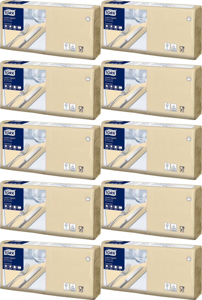 10x Serwetki Tork 477206, 33x33cm, składane w 1/4, 2-warstwowe, 200 sztuk, piaskowy