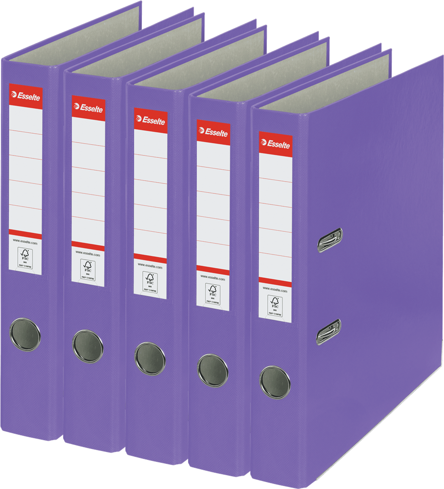 5x Segregator A4 Esselte, 50mm, do 350 kartek, ekonomiczny, fioletowy