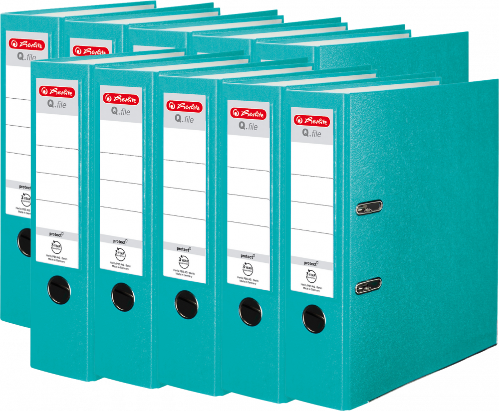10x Segregator A4 Herlitz Q.file, 80mm, turkusowy
