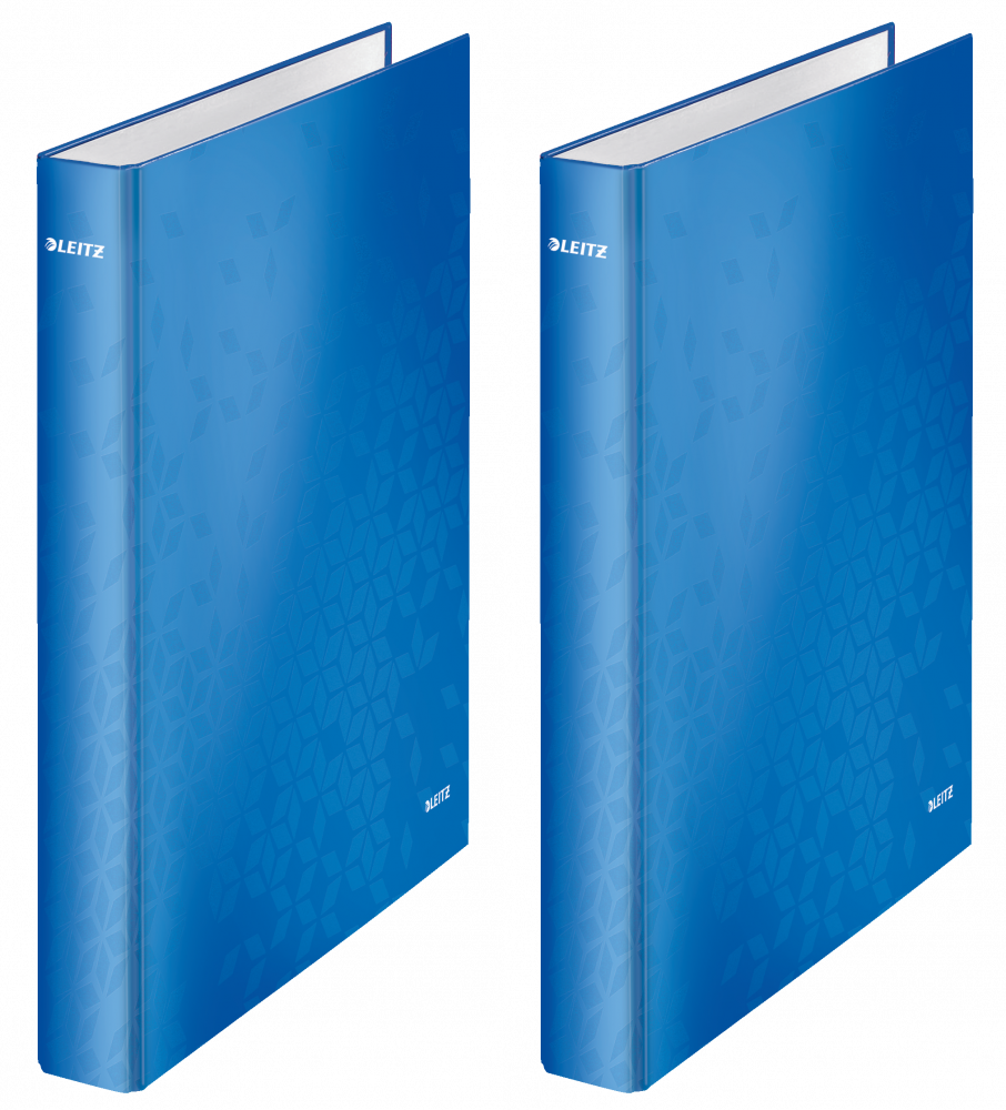 2x Segregator Leitz Wow, A4, szerokość grzbietu 40mm, do 250 kartek, 4 ringi niebieski
