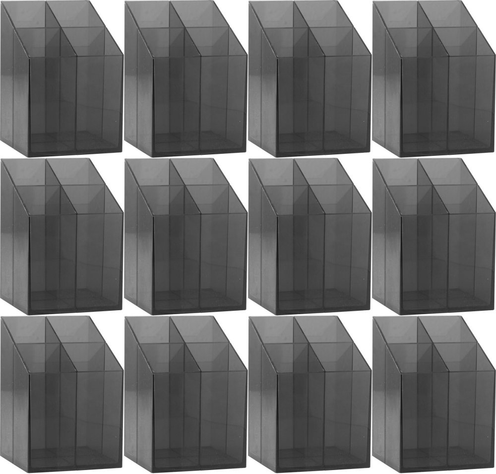 12x Przybornik na biurko Ico, z przegrodami, 75x75x110mm, transparentny czarny