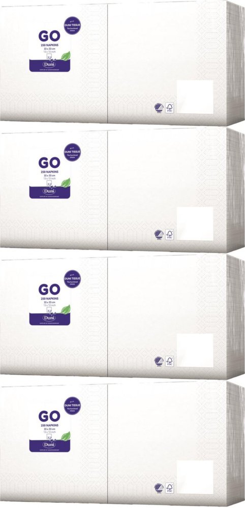 4x Serwetki gastronomiczne Duni, 33x33cm, 3-warstwowe, 250 sztuk, biały